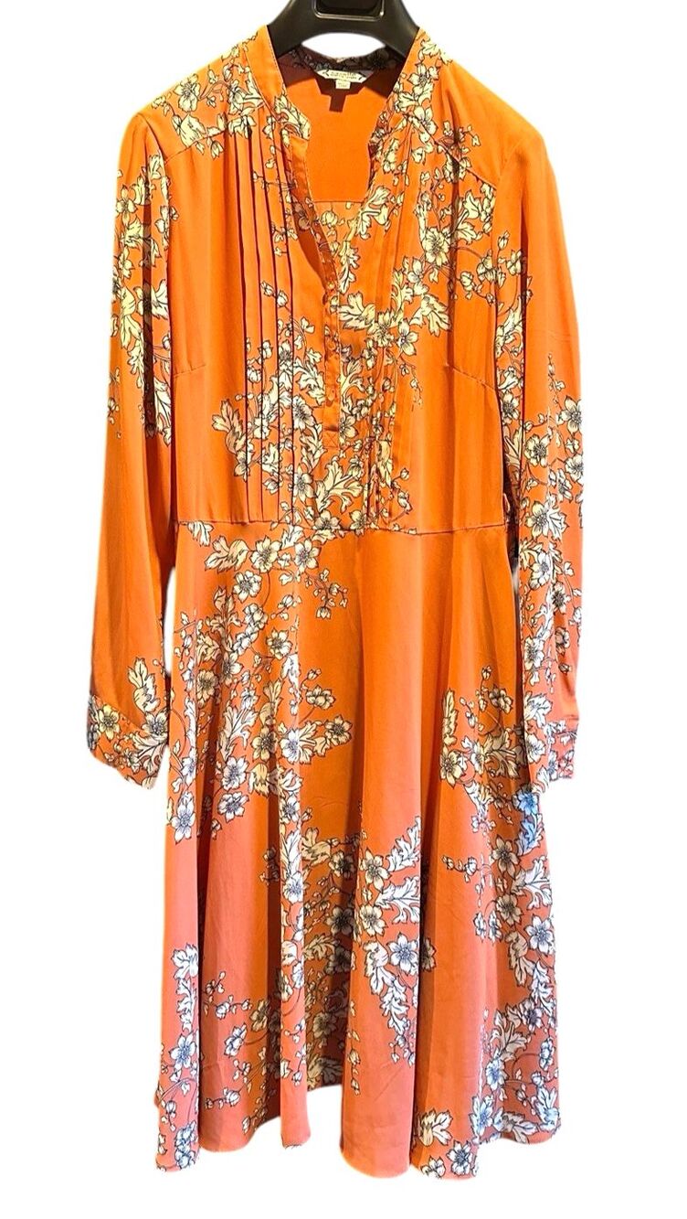 Romanic Twee dress size 10 midi A-lines orange floral detachable slip N Lepore